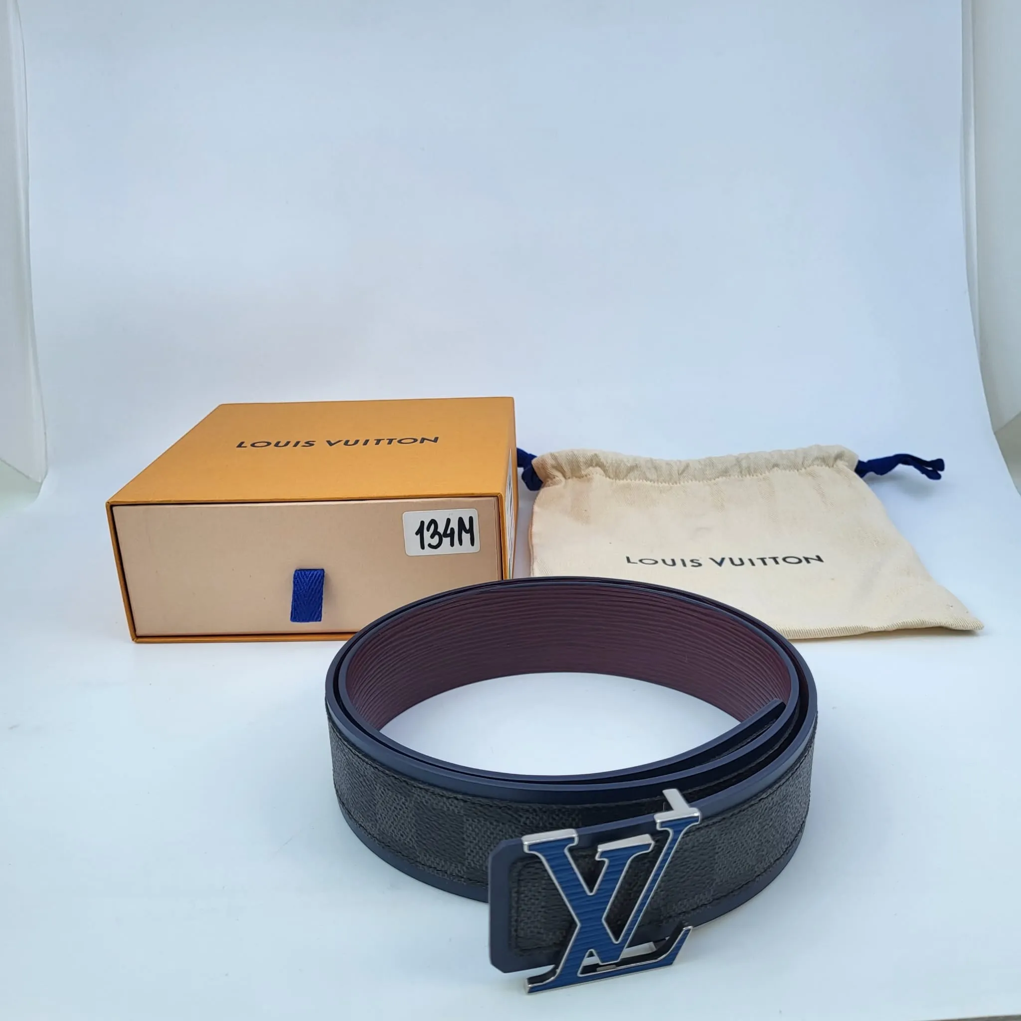 Reversible Damier Graphite Epi Initials 40 MM Belt