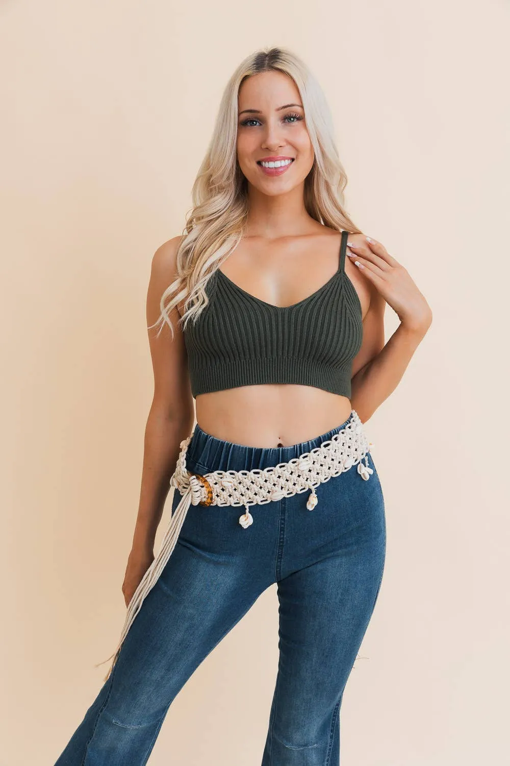 Rope Braided Sea Shell Embroidered Tie Up Belt: Black