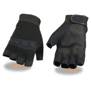 SH44610 Men's Black Gel Padded Knuckle Fingerless Motorcycle Mechanics Hand Gloves W/ ‘Amara Cloth’