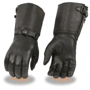 SH859 Women's Black Deerskin Leather Thermal Lined Gauntlet Gloves