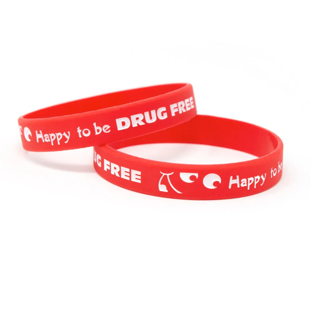 Silicone 1/2" Wristbands Happy To Be Drug Free (100/Pack)