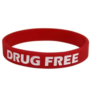 Silicone Wristbands Color Fill Debossed 1/2" Drug Free Design - Red (100/Pack)
