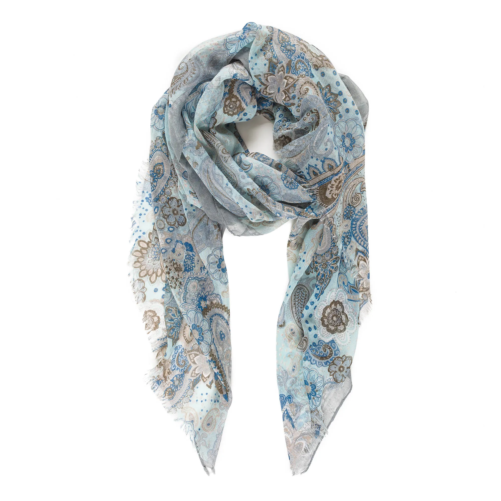 Spanish Design Printed Viscose Scarf (Aqua Paisley)