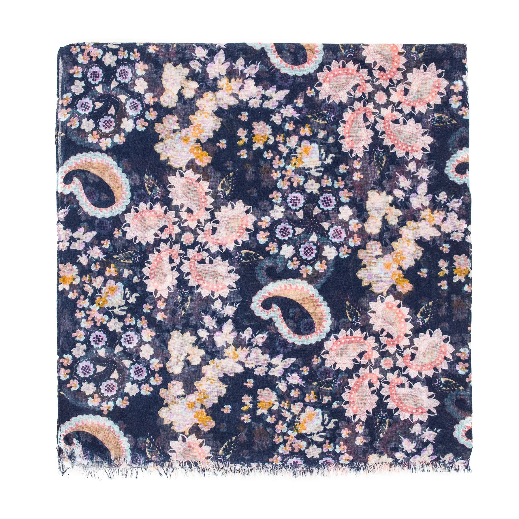 Spanish Design Printed Viscose Scarf (Navy Floral Chintz)