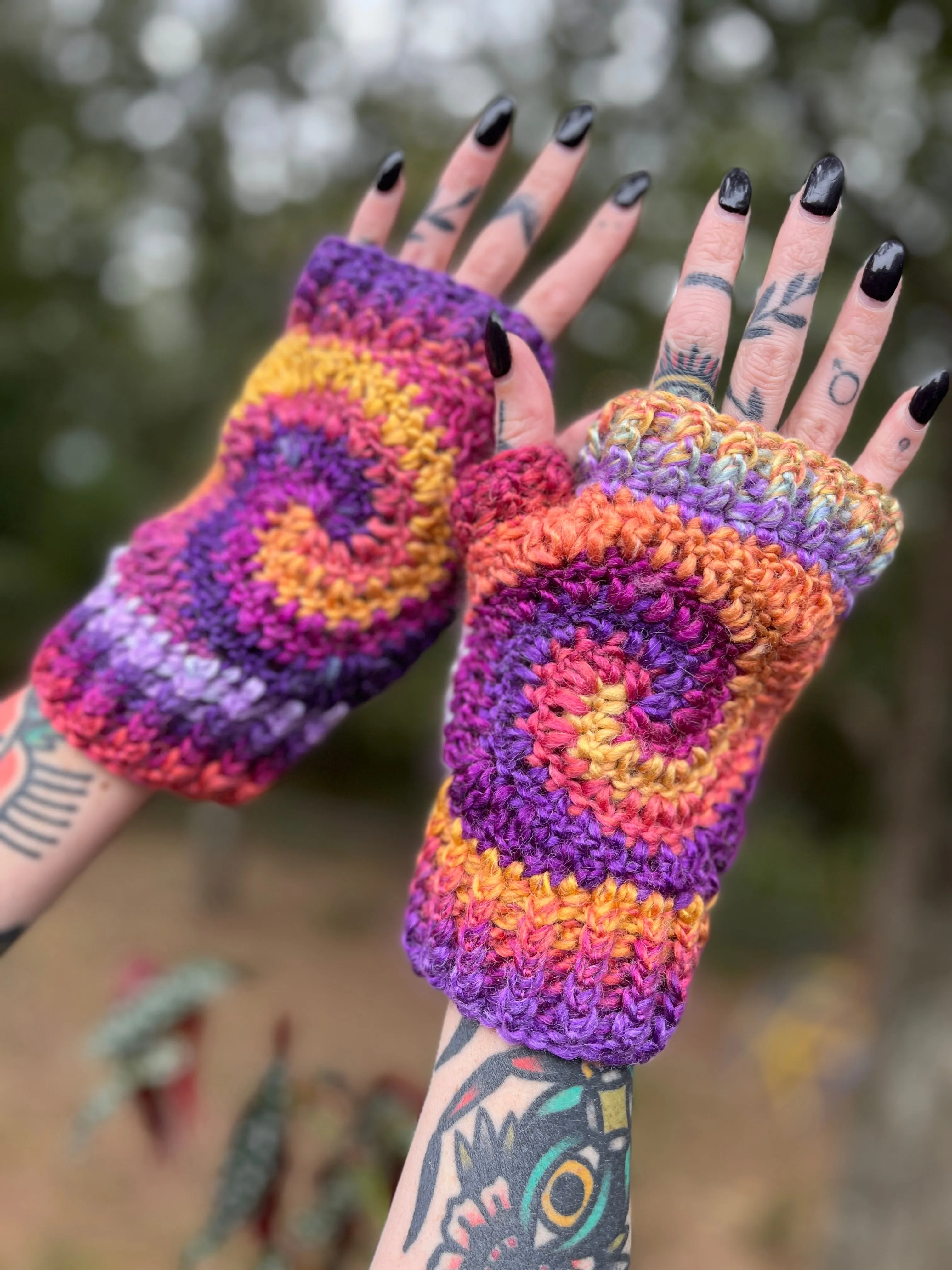 Sunny Rainbow Swirl Fingerless Gloves