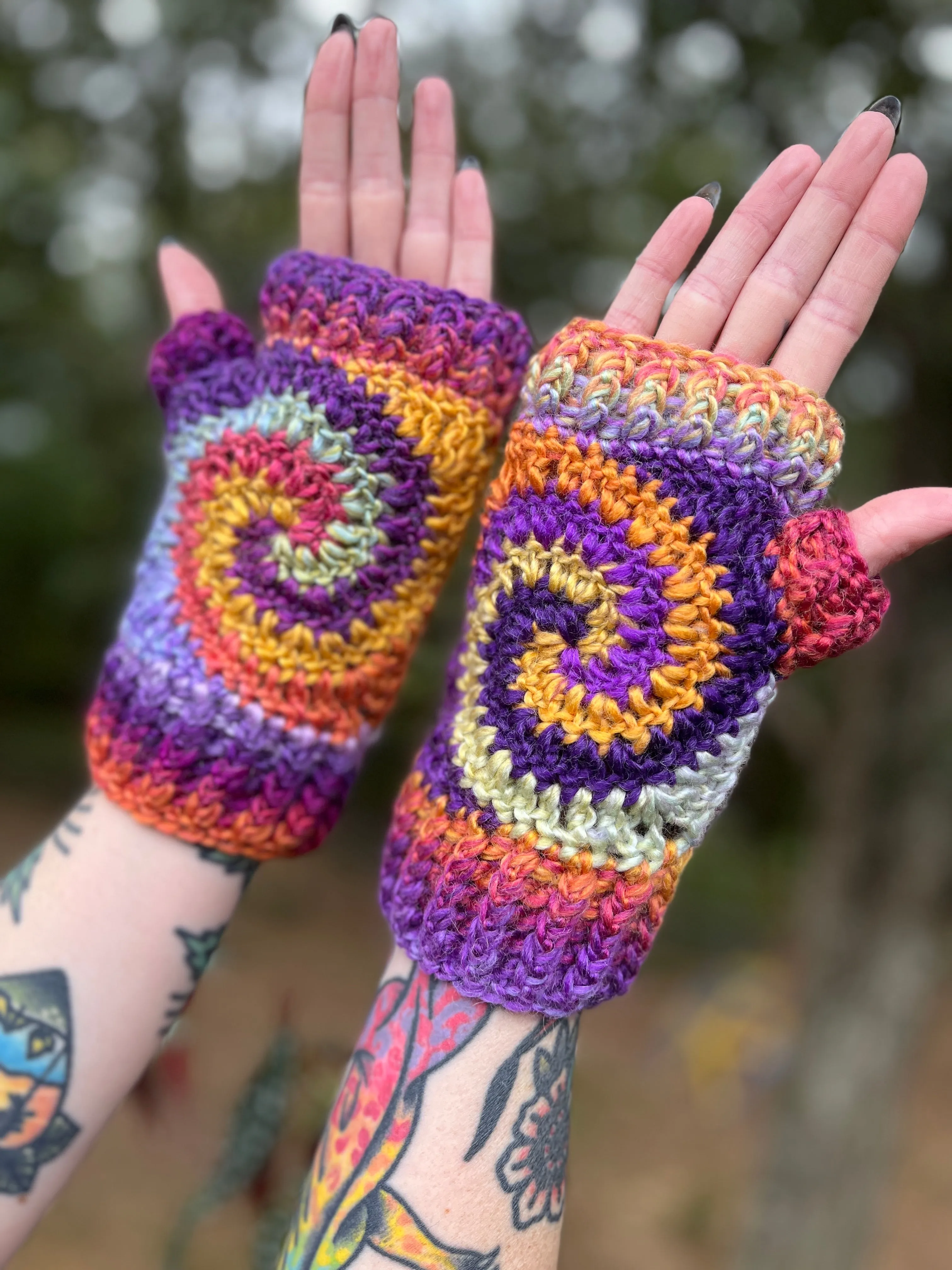 Sunny Rainbow Swirl Fingerless Gloves