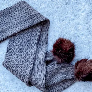 Taupe & Brown Pom Scarf