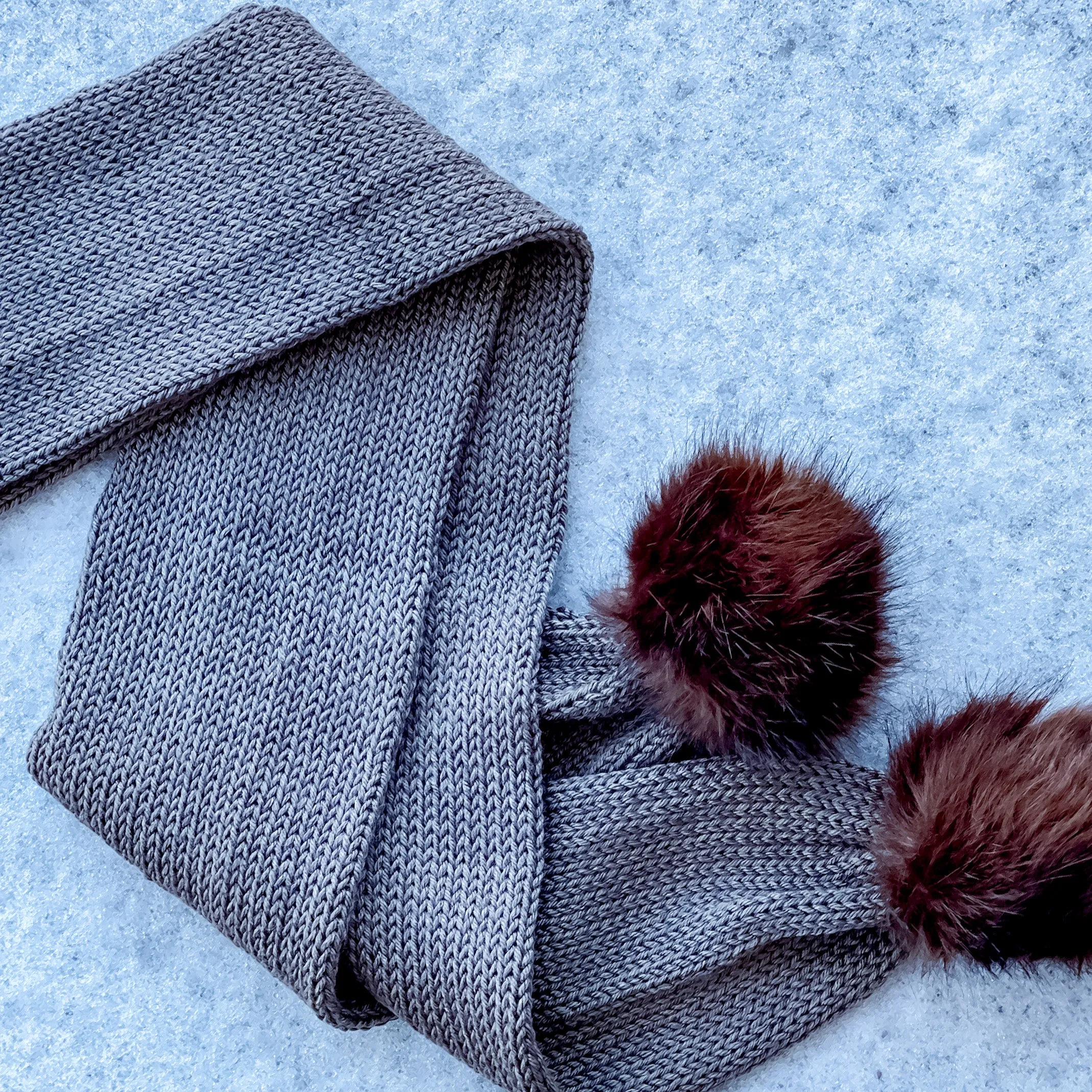 Taupe & Brown Pom Scarf