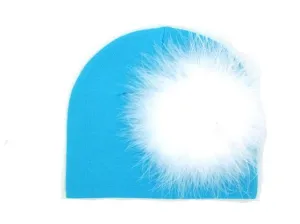 Teal Cotton Hat with White Large regular Marabou