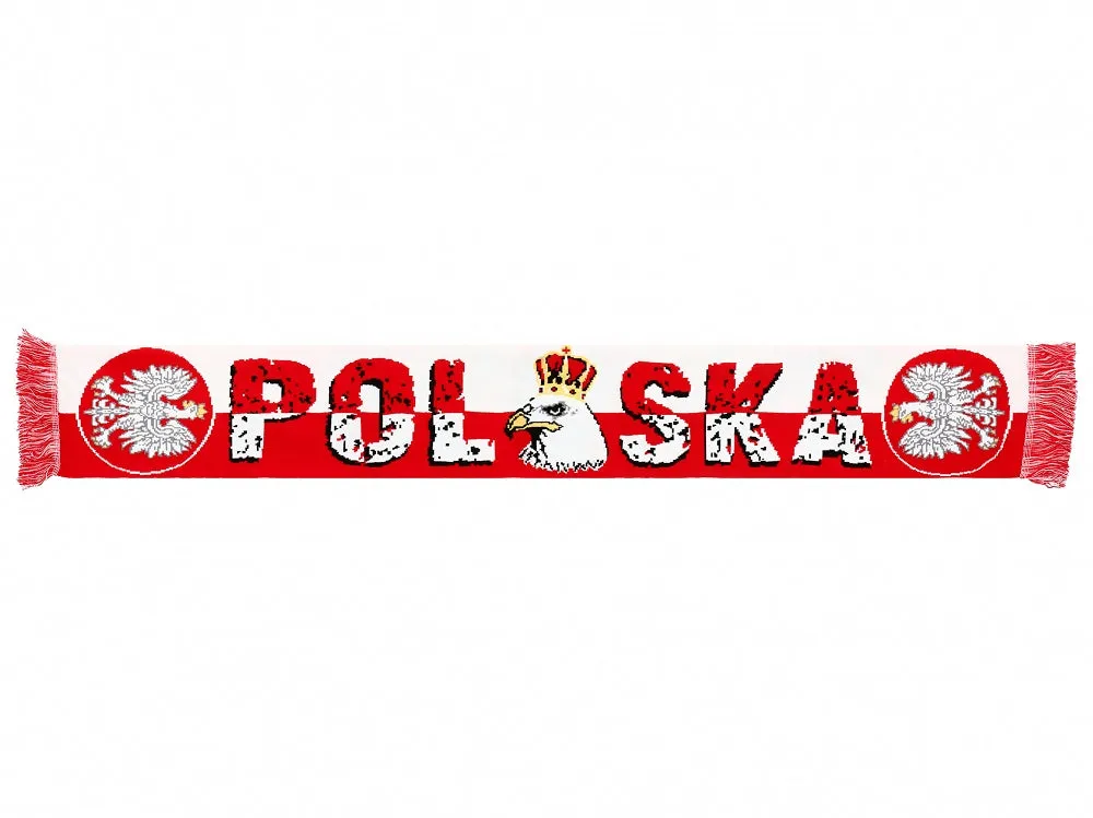 Thick Double-sided Knitted Polska Poland Soccer Scarf, Polska Crowned Eagle