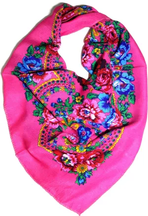 Traditional Polish Folk Head Scarf - Pink