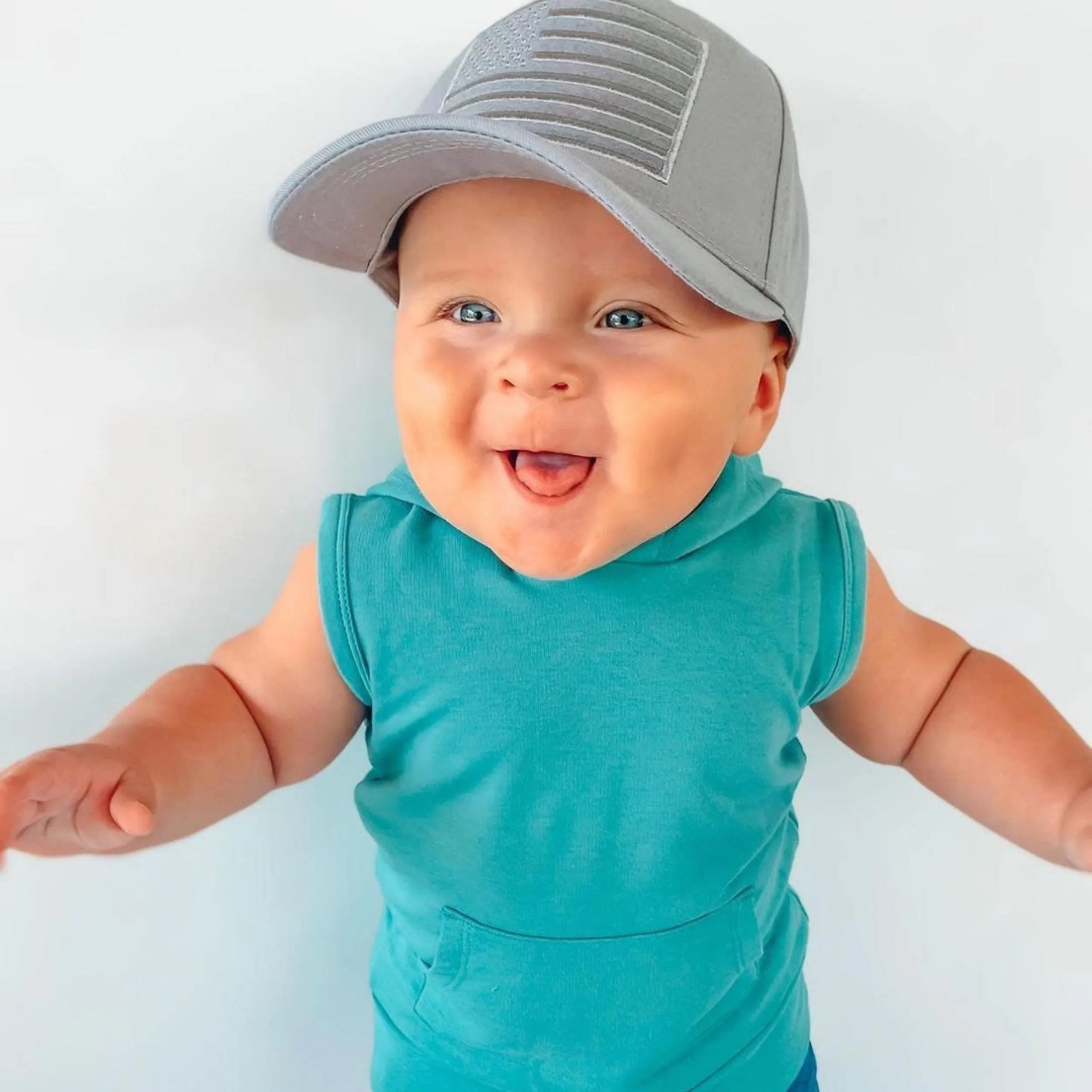 USA All Grey Flag Kids Trucker Hat Snapback Flat Bill