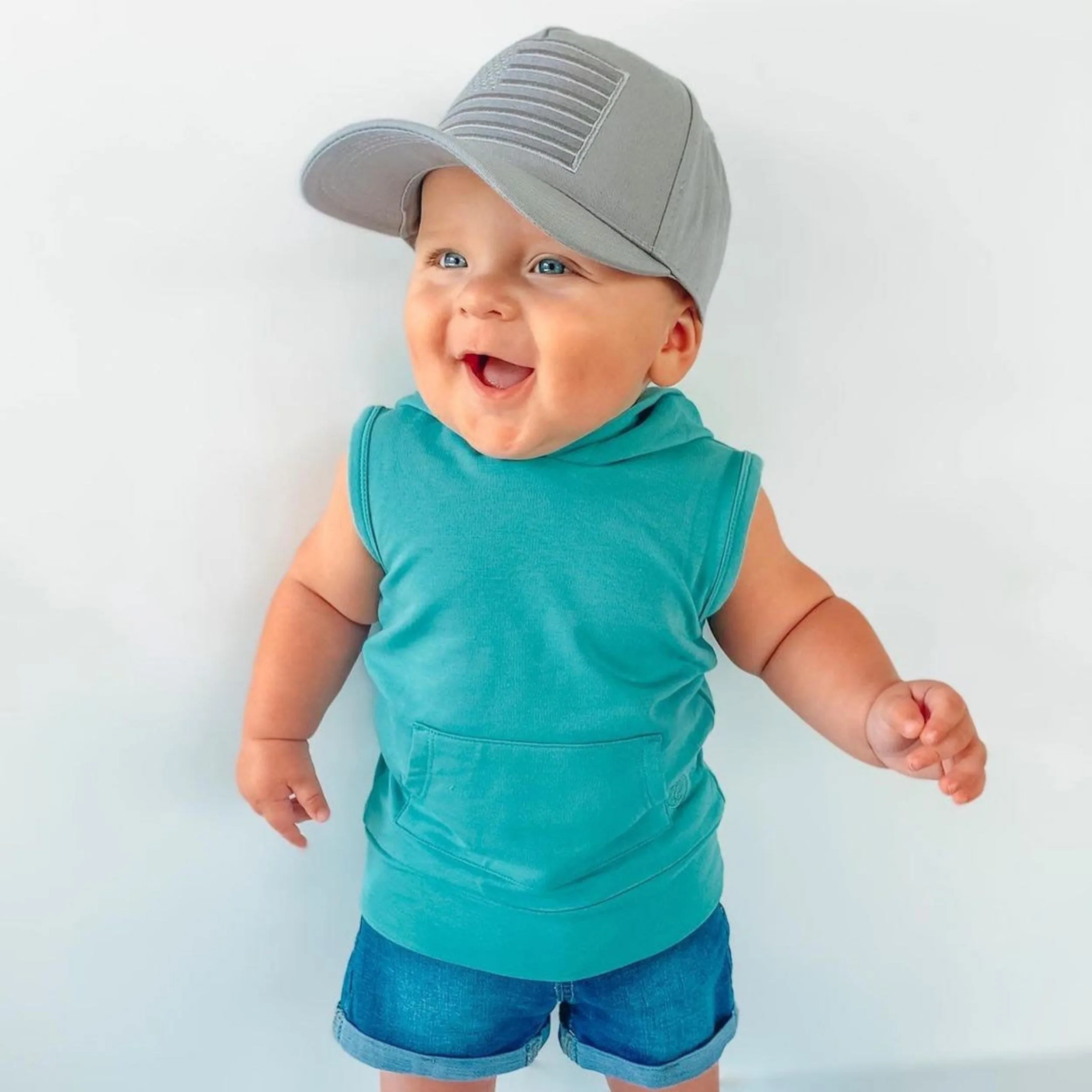 USA All Grey Flag Kids Trucker Hat Snapback Flat Bill