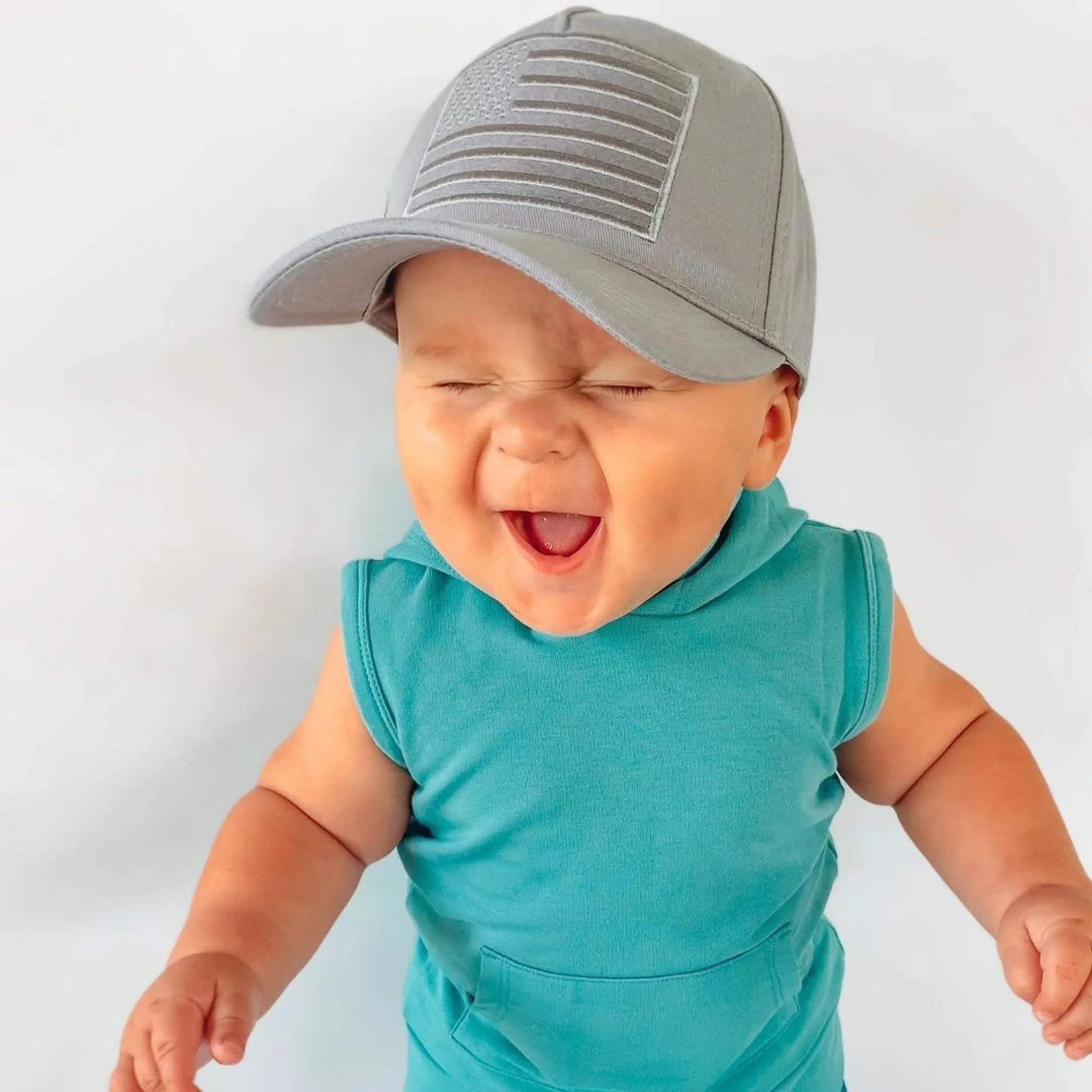 USA All Grey Flag Kids Trucker Hat Snapback Flat Bill