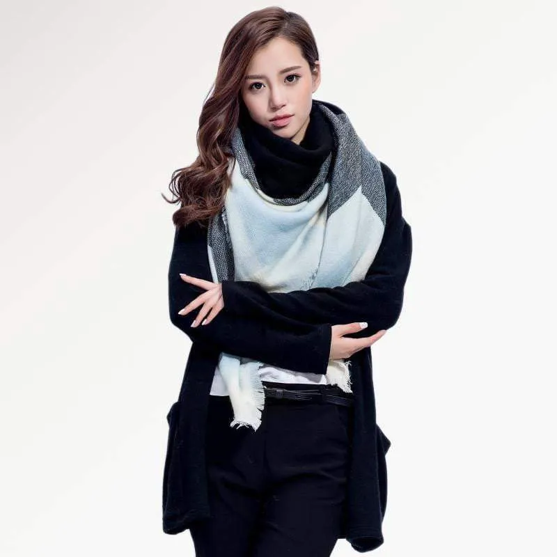[VIANOSI] Brand Women Winter Plaid Square Knitted Scarf