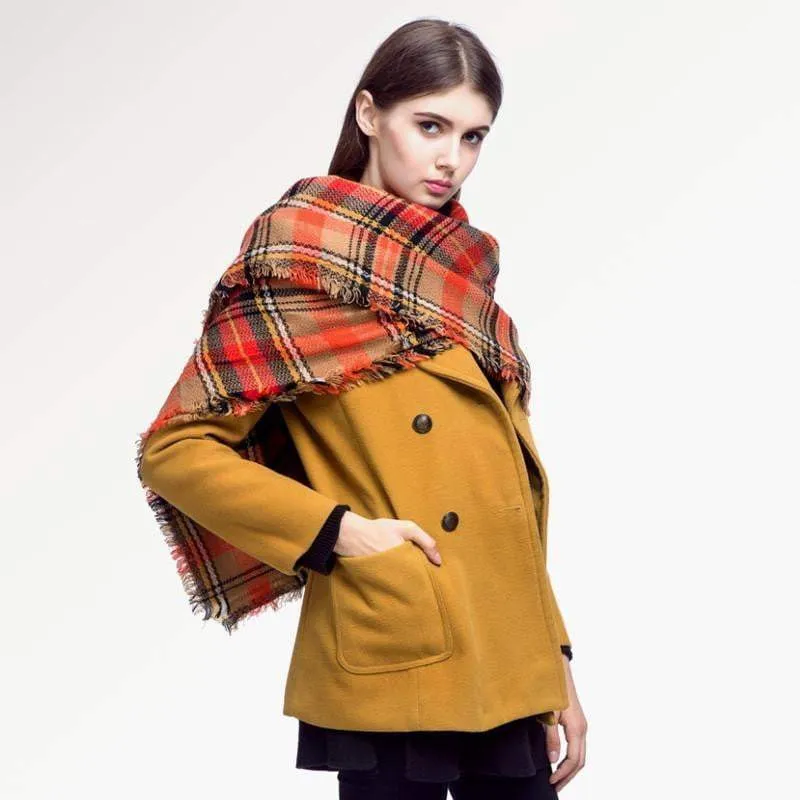 [VIANOSI] Brand Women Winter Plaid Square Knitted Scarf