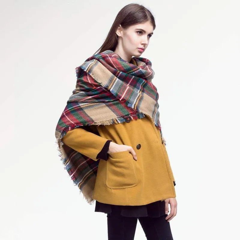 [VIANOSI] Brand Women Winter Plaid Square Knitted Scarf
