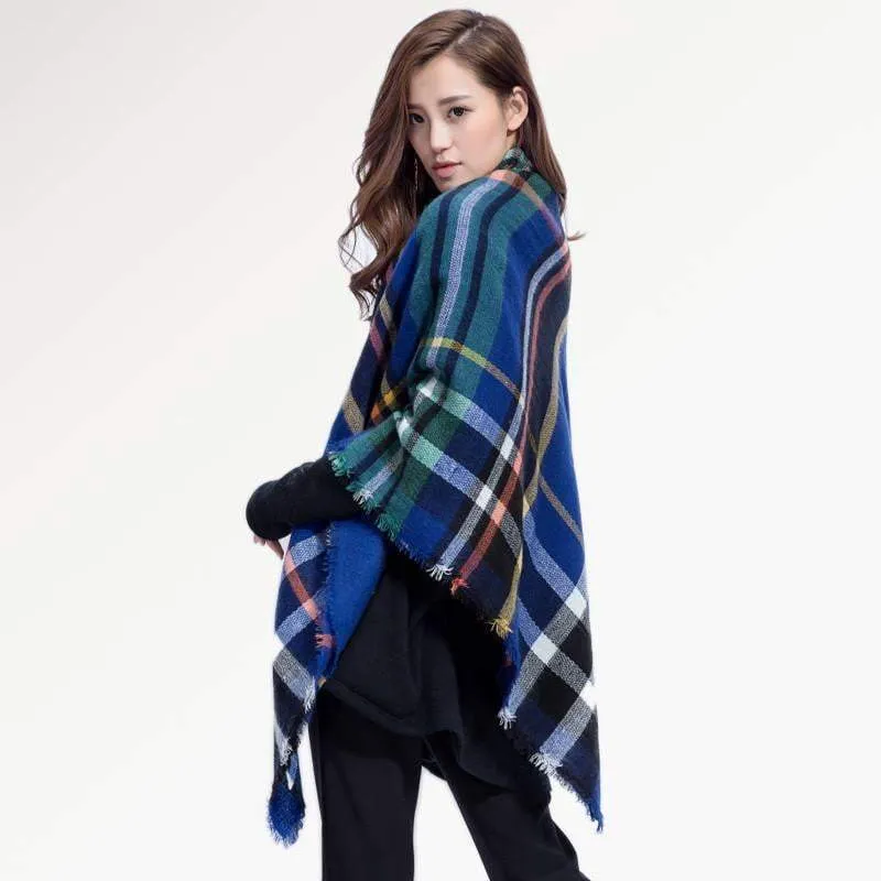 [VIANOSI] Brand Women Winter Plaid Square Knitted Scarf