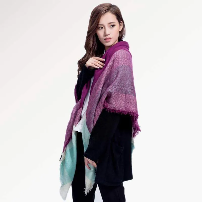 [VIANOSI] Brand Women Winter Plaid Square Knitted Scarf