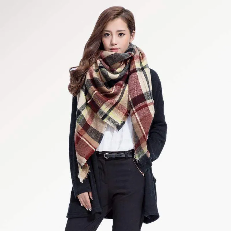 [VIANOSI] Brand Women Winter Plaid Square Knitted Scarf