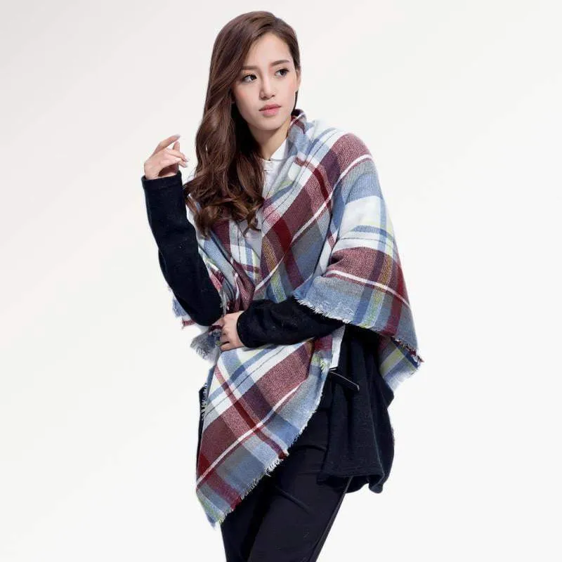 [VIANOSI] Brand Women Winter Plaid Square Knitted Scarf
