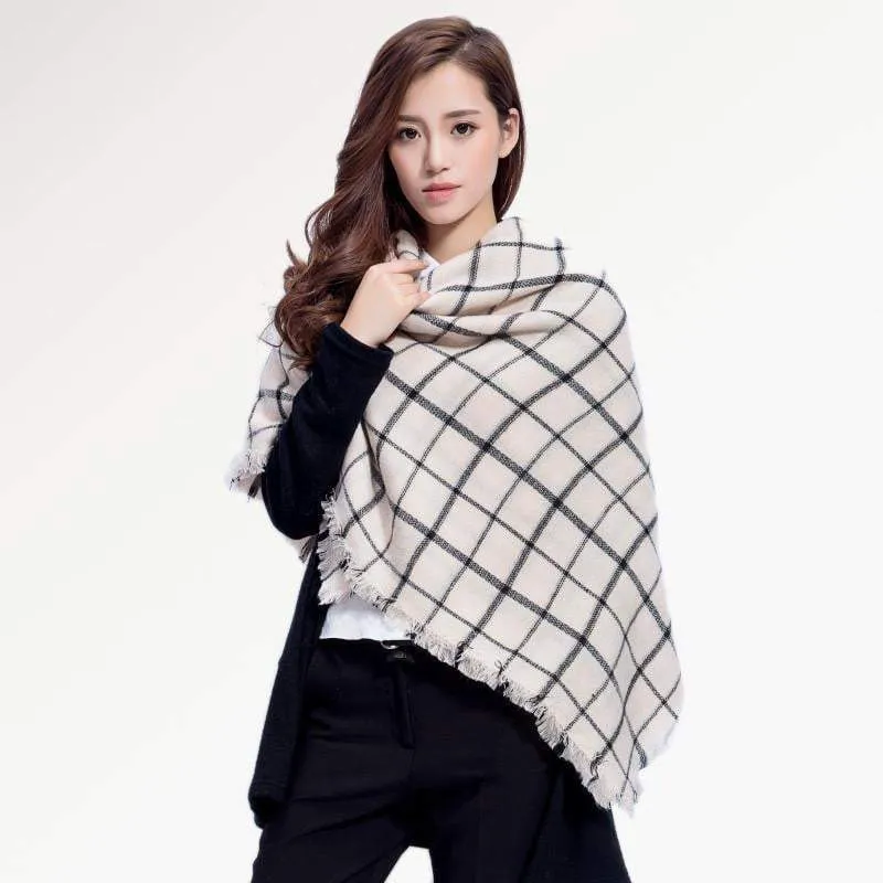 [VIANOSI] Brand Women Winter Plaid Square Knitted Scarf