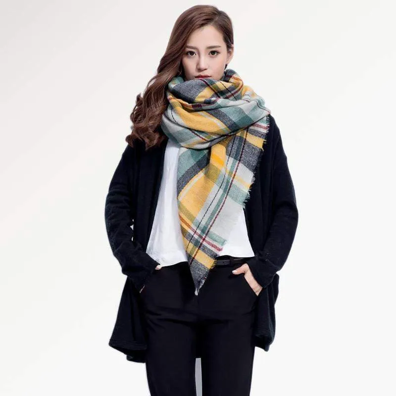[VIANOSI] Brand Women Winter Plaid Square Knitted Scarf