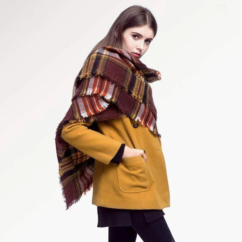 [VIANOSI] Brand Women Winter Plaid Square Knitted Scarf