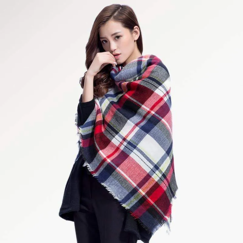 [VIANOSI] Brand Women Winter Plaid Square Knitted Scarf