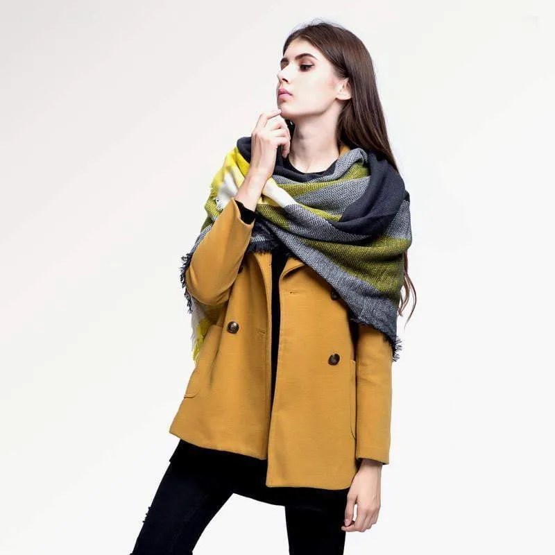 [VIANOSI] Brand Women Winter Plaid Square Knitted Scarf