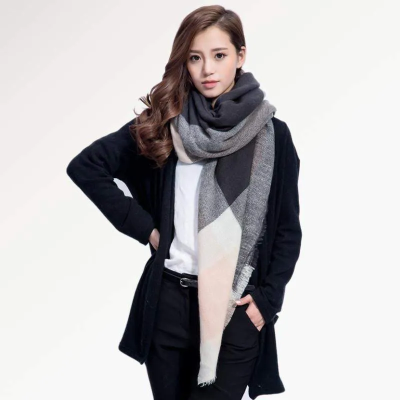 [VIANOSI] Brand Women Winter Plaid Square Knitted Scarf