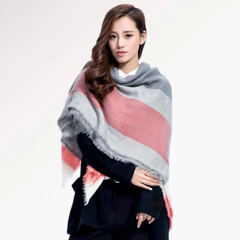 [VIANOSI] Brand Women Winter Plaid Square Knitted Scarf