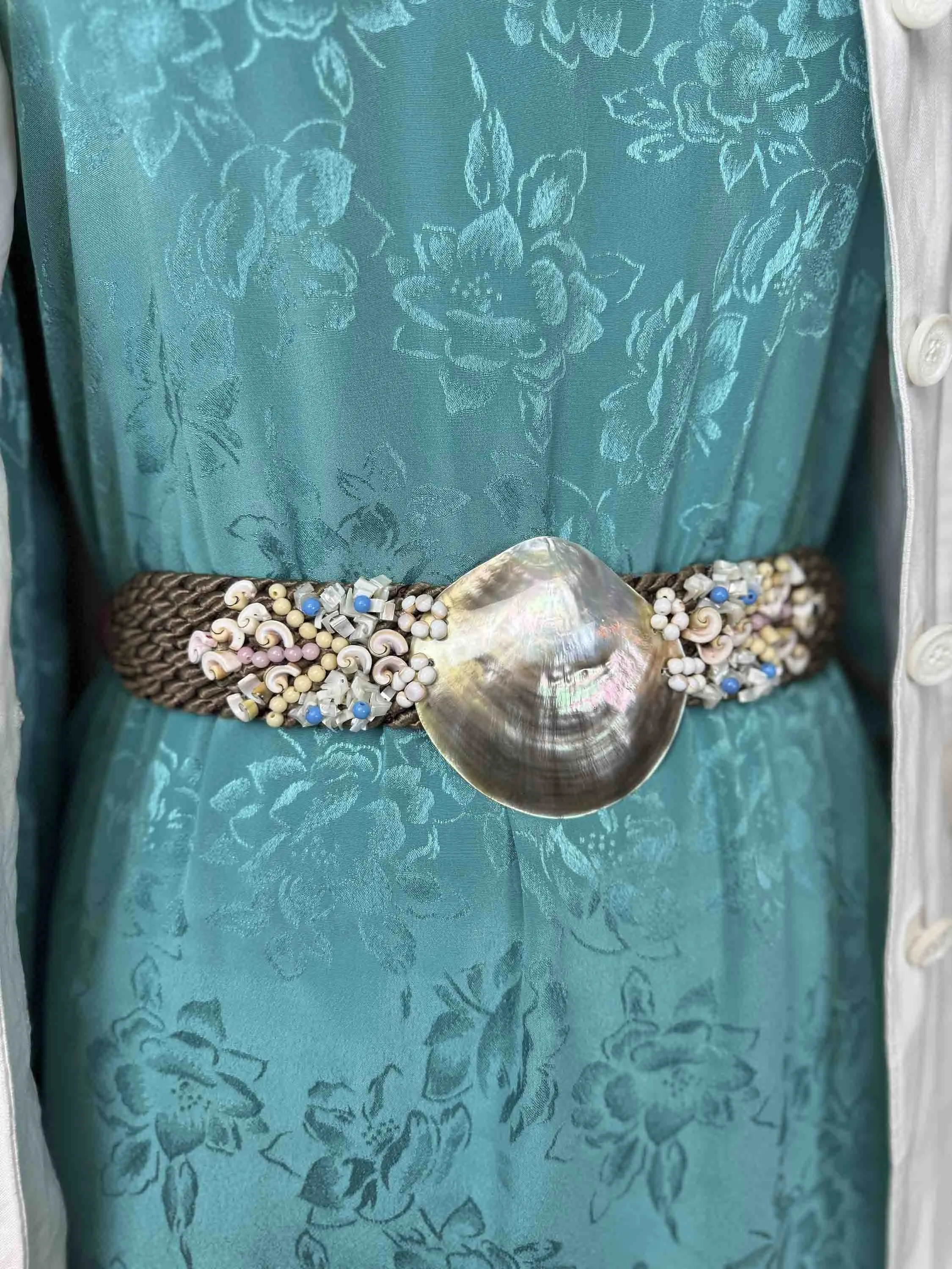 Vintage Handwoven Shell and Beaded Statement Belt