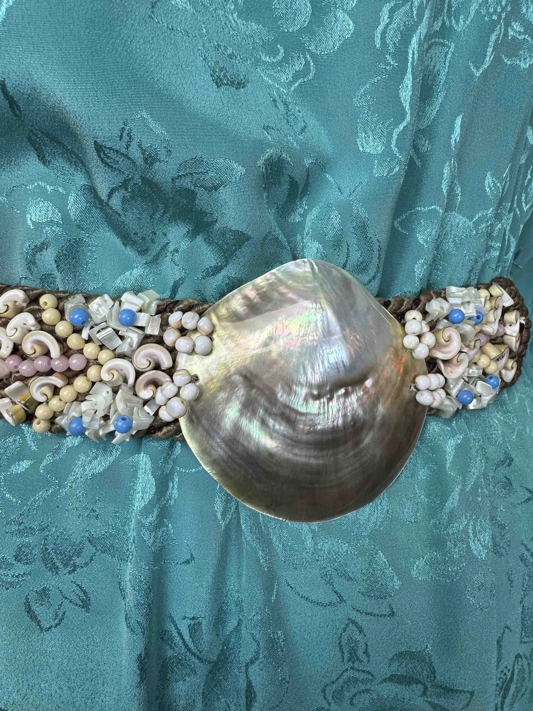Vintage Handwoven Shell and Beaded Statement Belt