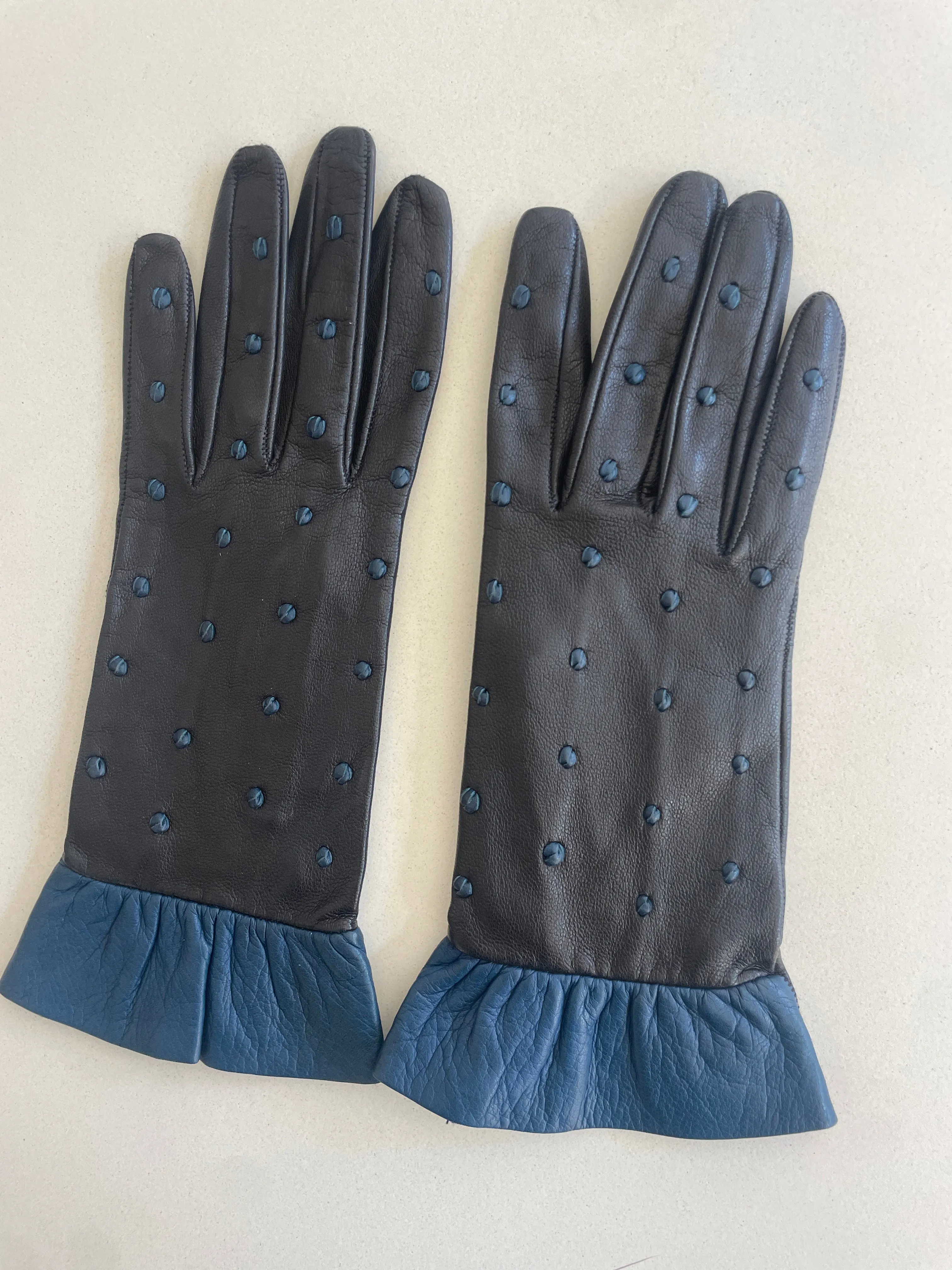 Vintage Polka Dot Kid Leather Gloves