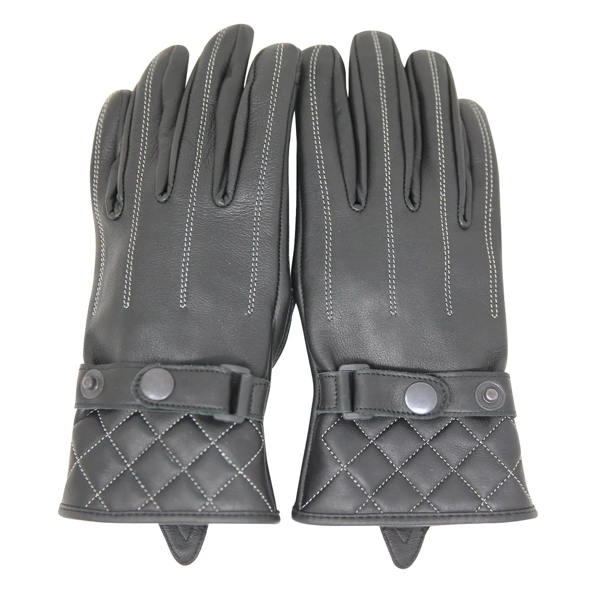 VL416 Women's Premium Waxed Leather Motorcycle Gloves with White stitching