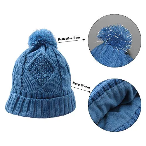 Warm Scarf Glove Hat Beanie Set - Cable Knit Winter Gift Set Pom Cap Touch Screen Glove Long Scarf 3 PCS Set for Women (Sky blue)
