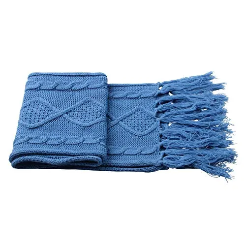 Warm Scarf Glove Hat Beanie Set - Cable Knit Winter Gift Set Pom Cap Touch Screen Glove Long Scarf 3 PCS Set for Women (Sky blue)