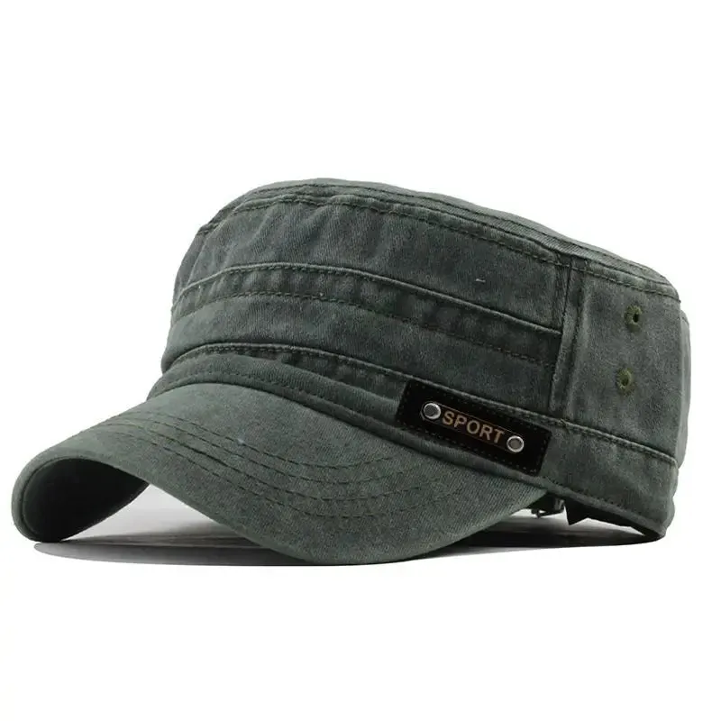 Washable Cotton Flat Top Sun Proof Military Cap