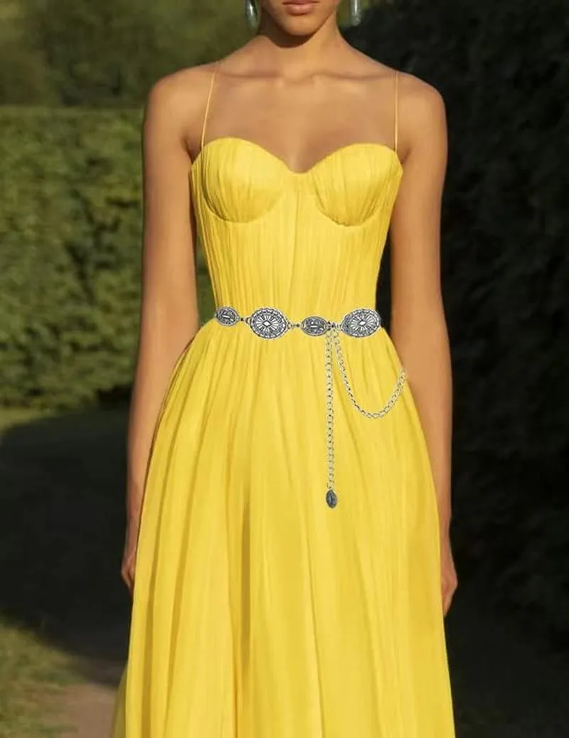 Western Metal Concho Belt for Women Dresses Chain Belts