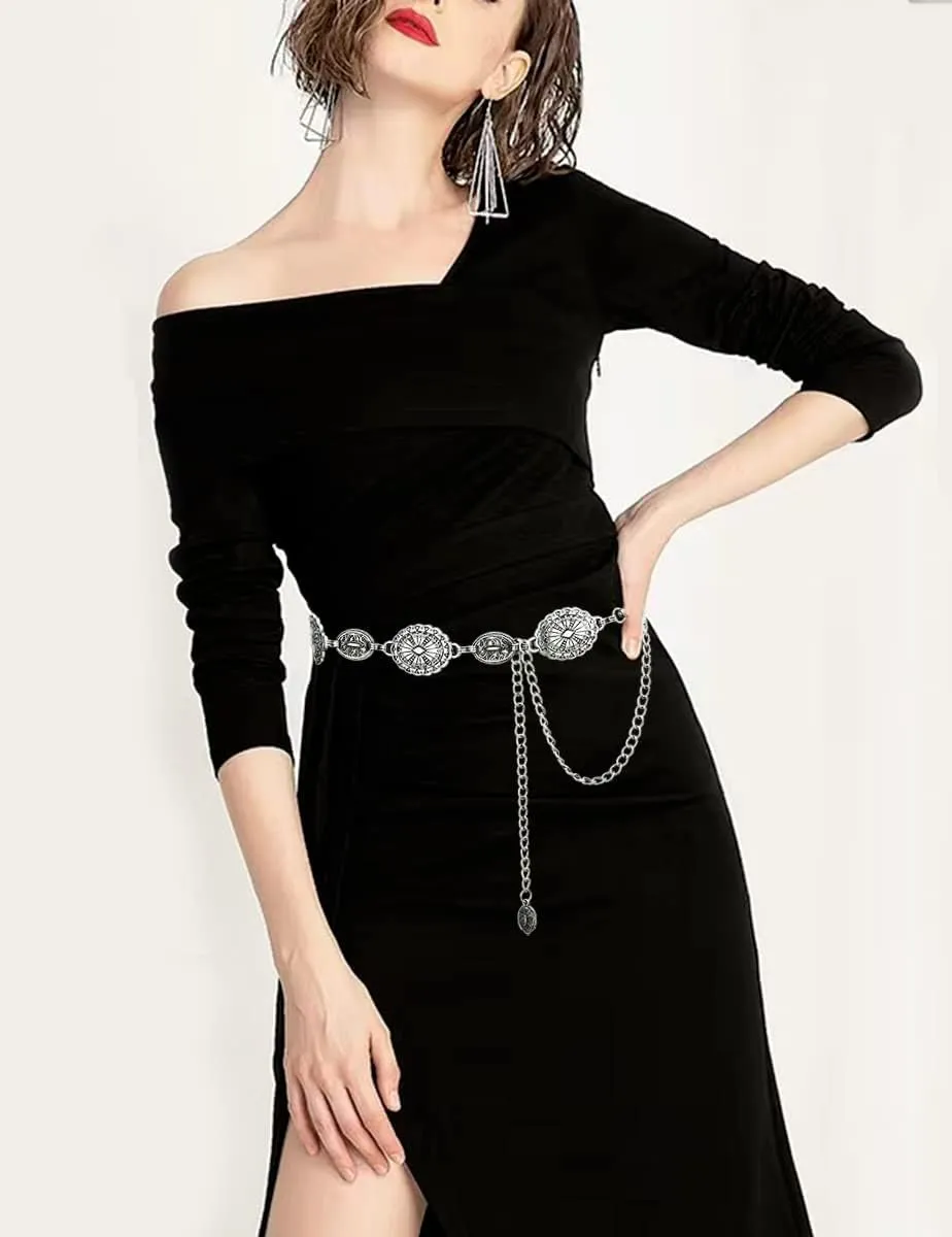 Western Metal Concho Belt for Women Dresses Chain Belts