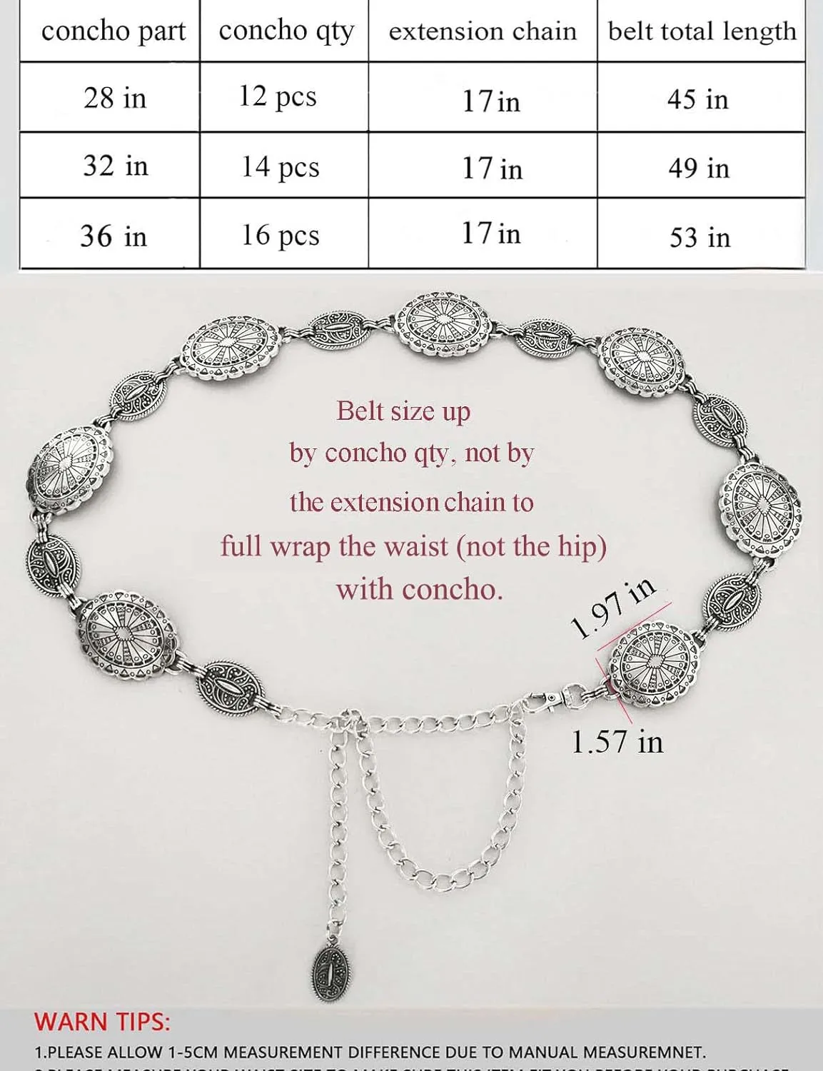 Western Metal Concho Belt for Women Dresses Chain Belts