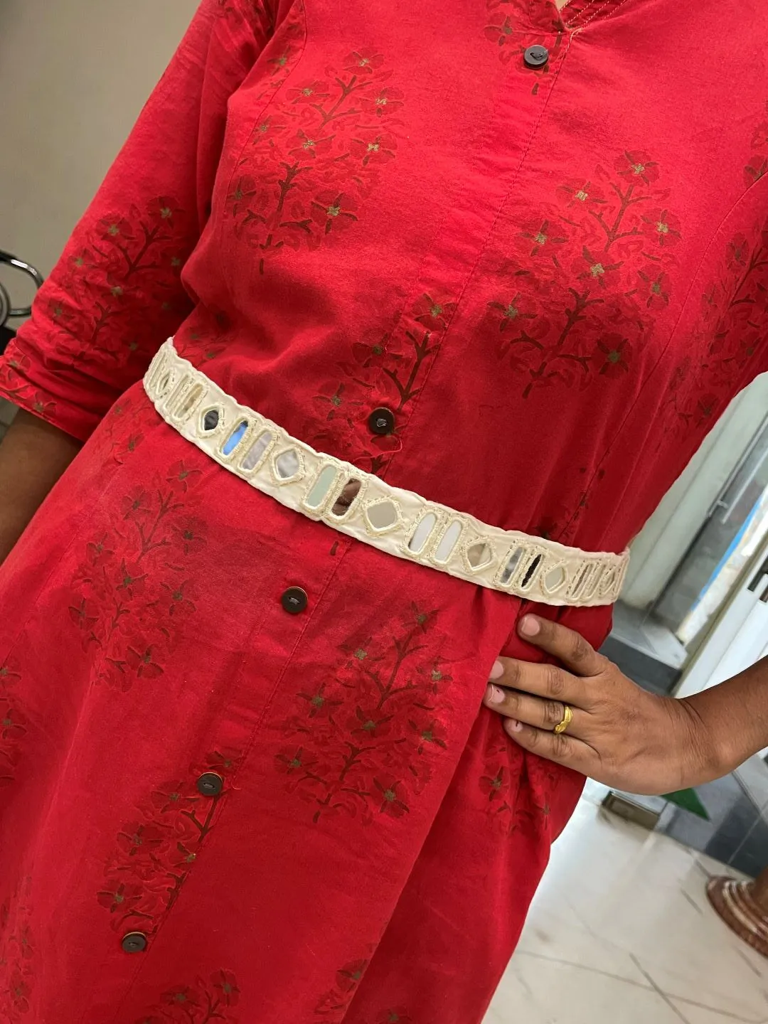 White Fabric Waist-Belt  Mirror Work Banjara Kamar-Bandh