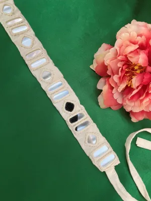 White Fabric Waist-Belt  Mirror Work Banjara Kamar-Bandh
