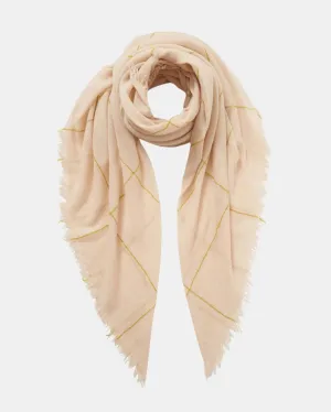 WINDOWPANE CASHMERE SCARF IN GOLDEN OLIVE