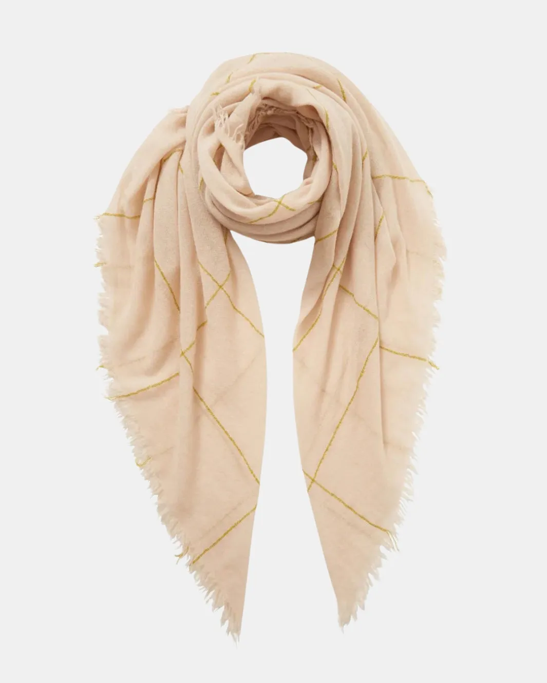 WINDOWPANE CASHMERE SCARF IN GOLDEN OLIVE