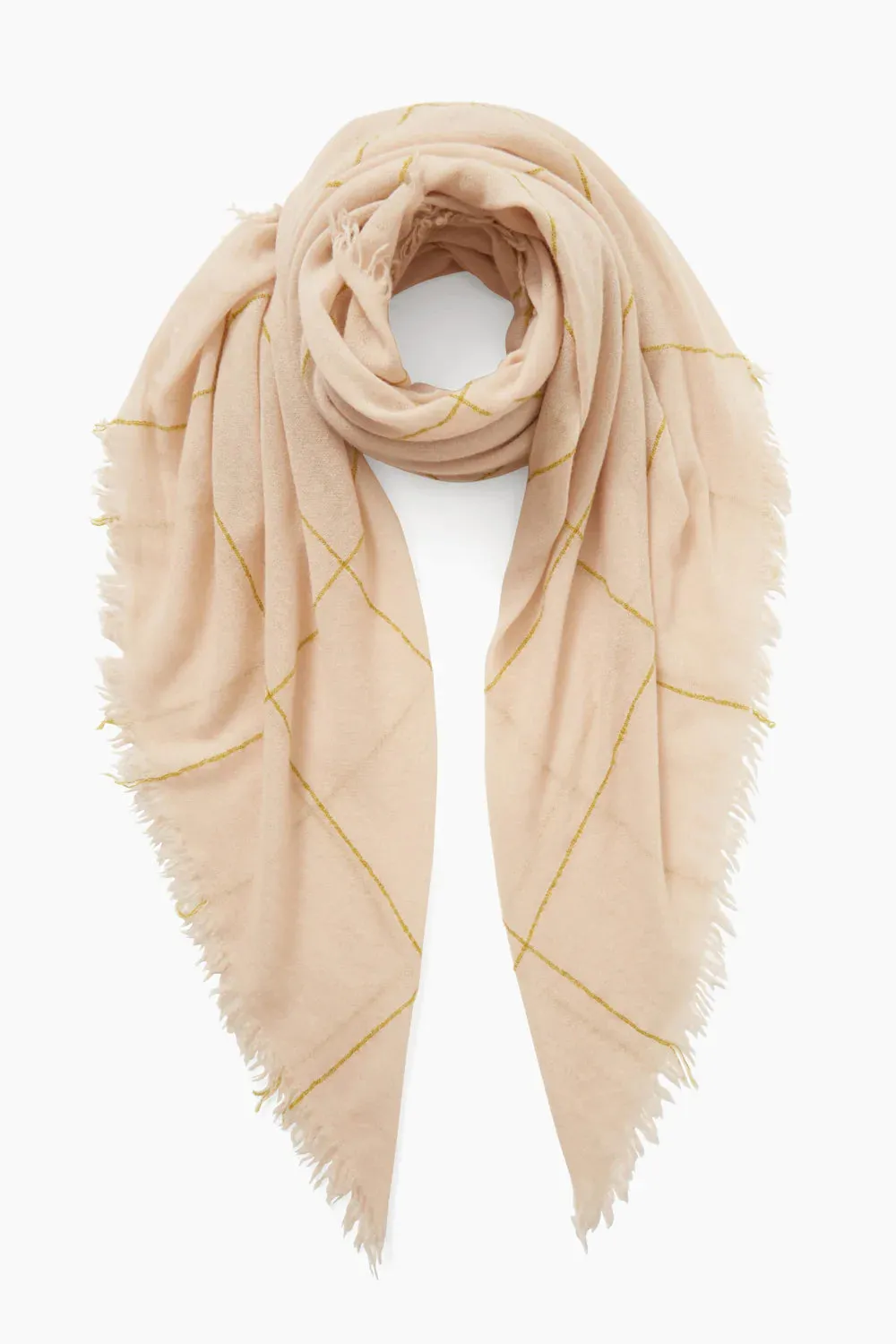 WINDOWPANE CASHMERE SCARF IN GOLDEN OLIVE