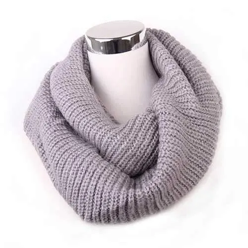 Winter Loose Turtleneck Knitted Twisted Infinity Scarf - Gray