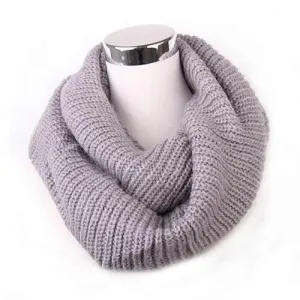 Winter Loose Turtleneck Knitted Twisted Infinity Scarf - Gray