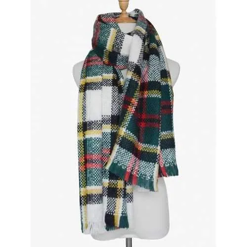Winter Plaid Print Woven Fringed Scarf - Blackish Green